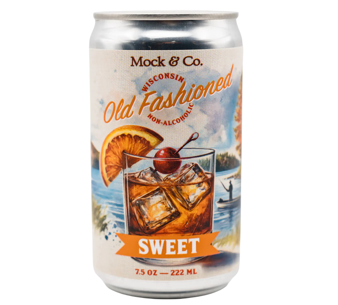 Front view of Wisconsin Old Fashioned Sweet non-alcoholic mocktail can
